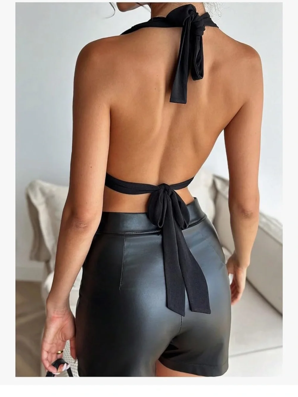 Black Halter Crop Top - Picture 2 of 3